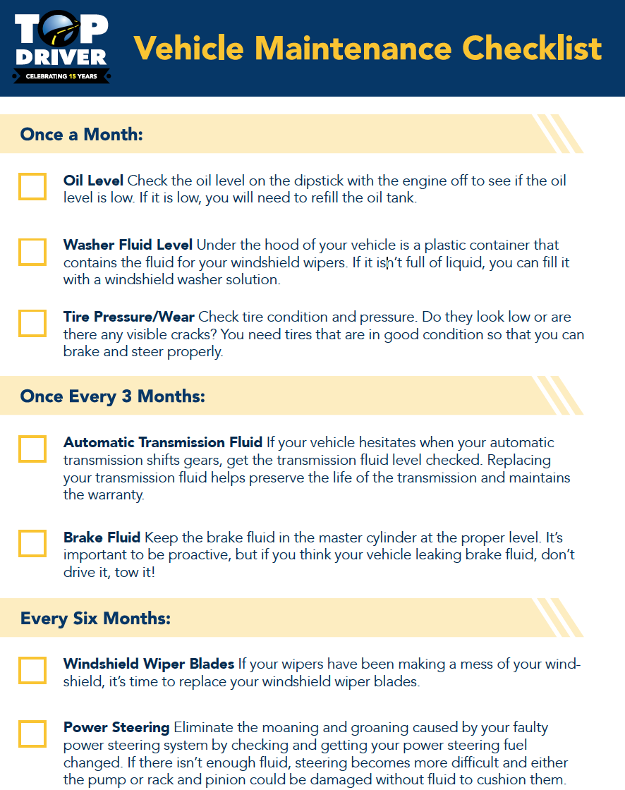 Vehicle maintenance checklist 