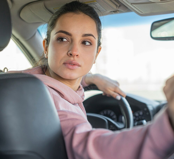Student driver during behind the wheel training