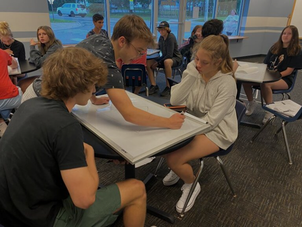 Students learning in Ohio driver ed classroom